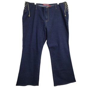 Vintage Y2K Zana Di Womens Plus Size 24 Dark Wash Lace Up Side Hips Flare‎ Jeans
